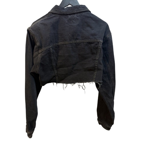 Nasty Gal Cropped Black Jean Denim Jacket Raw Hem Womens M/L - Picture 2 of 7